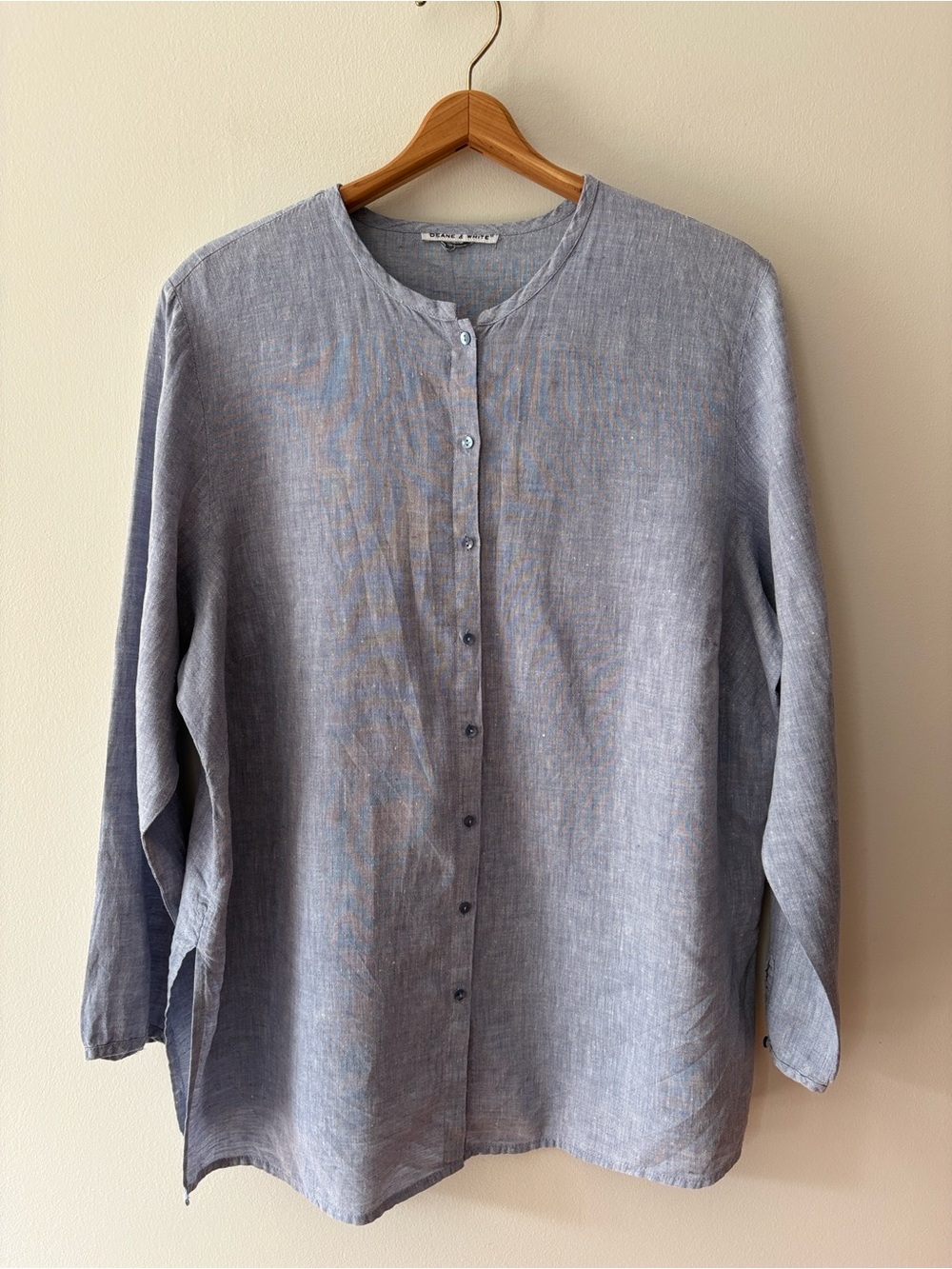 Deane & White Linen Tunic Blouse Light Blue Size L